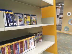 Shelves of new DVDs and Blu-rays for kids