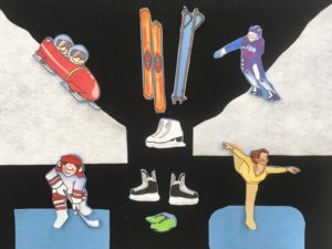 Flannel board of Olympic athletes and their shoes