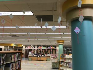 Library Children's Room with paper kites hanging from the ceiling