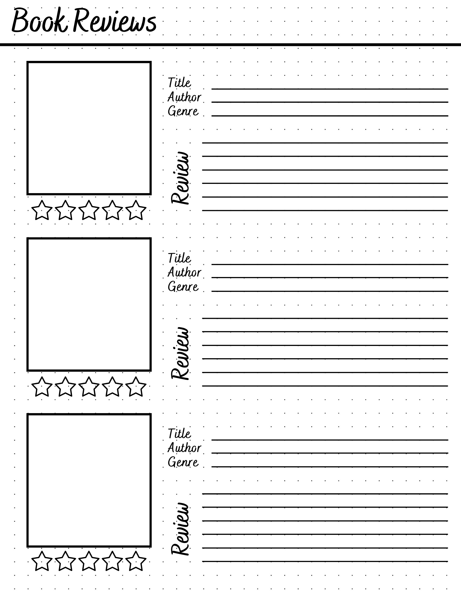 book review template bullet journal